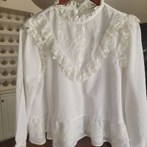 Ulla johnson white lace ruffle long sleeve top size 8
